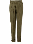 Rubinacci - Manny Tapered Pleated Cotton-Twill Trousers - Green