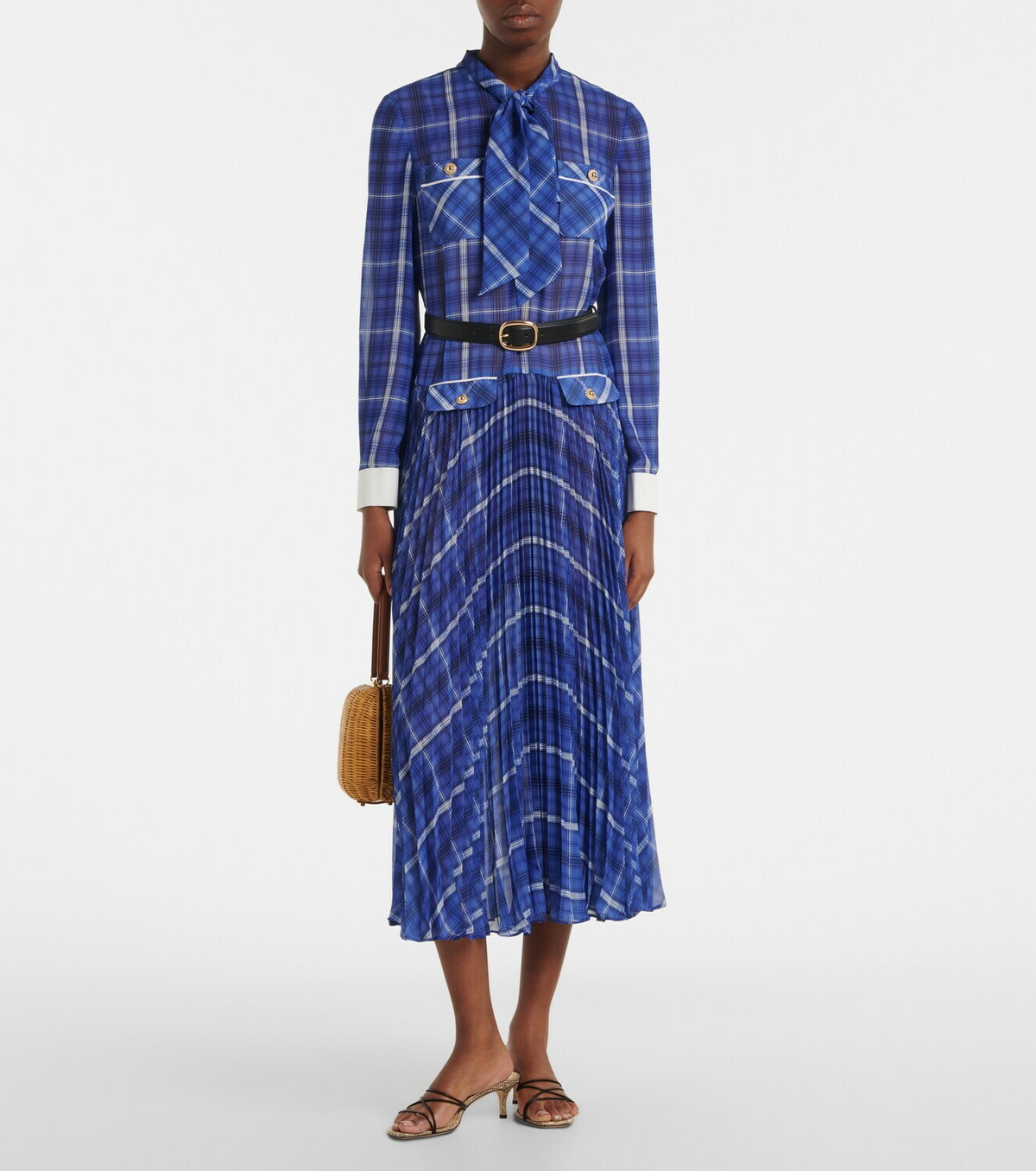 Self-Portrait Belted checked chiffon midi dress