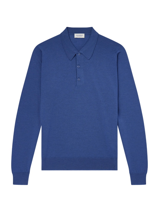 Photo: John Smedley - Caverhill Knitted Merino Wool Polo Shirt - Blue