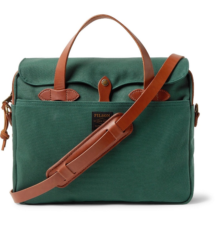 Photo: Filson - Original Leather-Trimmed Cotton-Twill Briefcase - Green