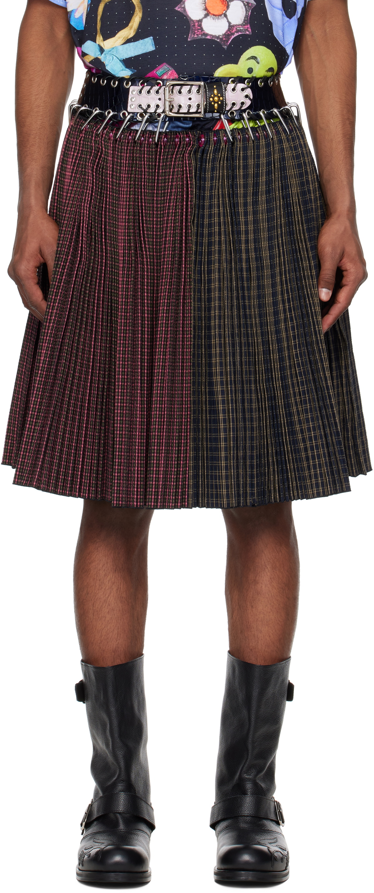 Chopova Lowena SSENSE Exclusive Pink & Navy Cotton Knee Carabiner Skirt