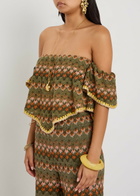 LA Double J Sand Dollar Embroidered Open-knit Cotton-blend top Green
