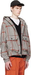Reese Cooper Grau & Orange Wool Houndstooth Hooded Cargo Jacket