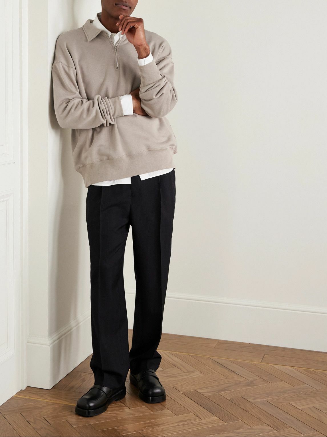 Kaptain Sunshine - Suvin Cotton-Jersey Half-Zip Sweatshirt - Brown