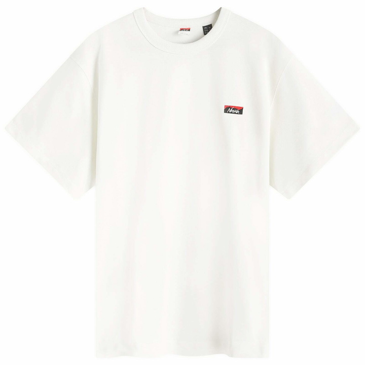 Photo: Nanga Men's Eco Hybrid Box Logo Embroidered T-Shirt in White