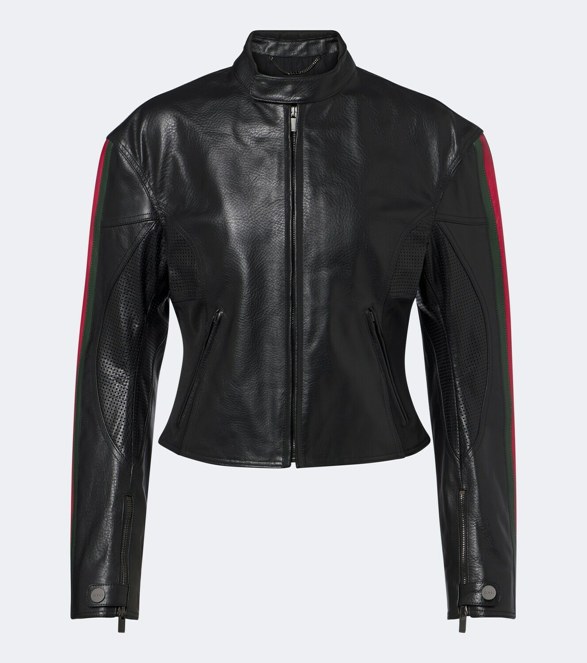 Gucci Web Stripe leather biker jacket