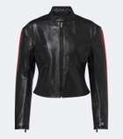 Gucci Web Stripe leather biker jacket