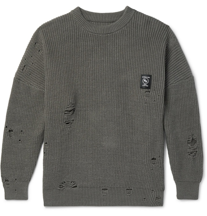 Photo: Neighborhood - Savage Distressed Ribbed Cotton-Blend Sweater - Neutrals
