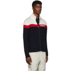 Moncler Off-White and Navy Maglione Tricot Zip Sweater