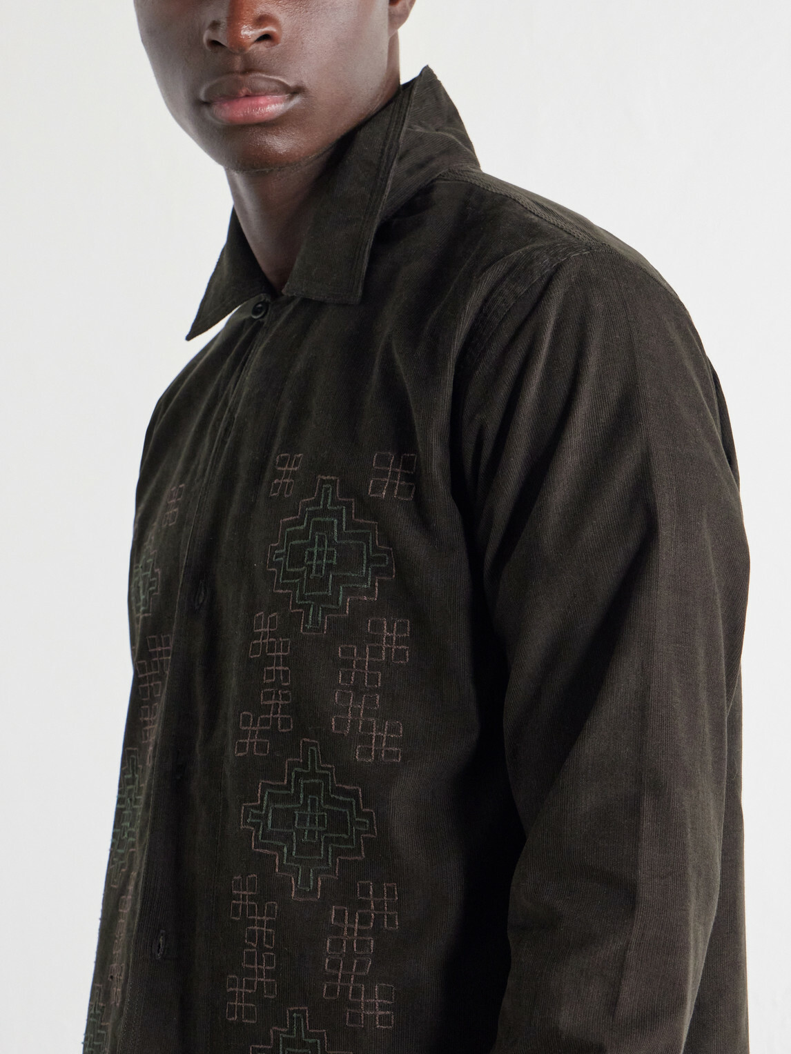 Kardo - Chintan Embroidered Cotton-Corduroy Shirt - Green