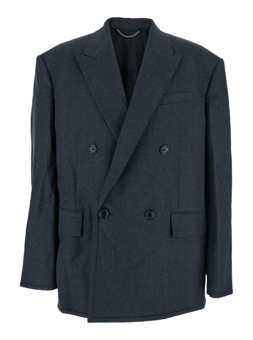 Juun.J Grey Double-breasted Jacket With Peaked Revers And Patch Pockets On Front In Wool Man