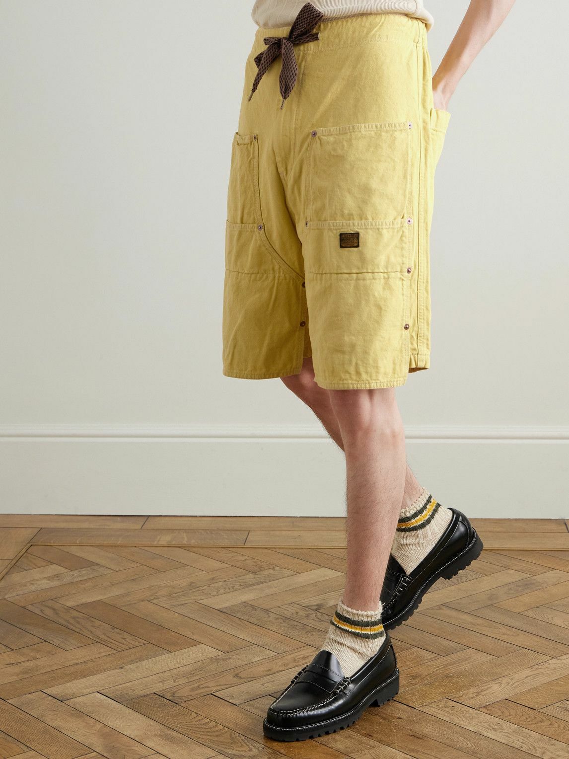 KAPITAL - Easy Straight-Leg Cotton-Twill Drawstring Shorts - Yellow