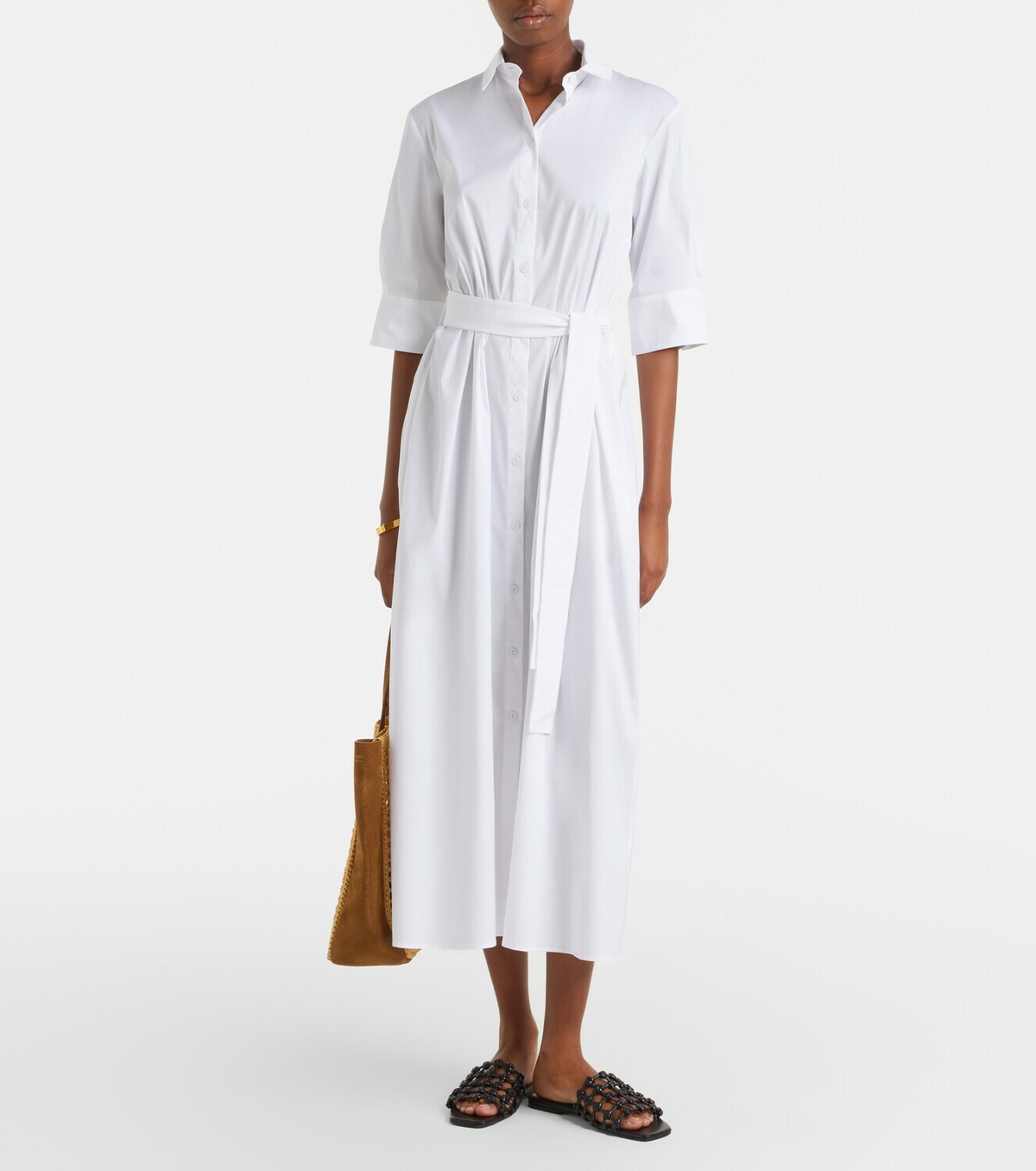 Max Mara Cognac cotton-blend midi dress