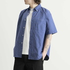 BEAMS Men's Oxford Button Down Half Sleeve Shirt in Blue Check