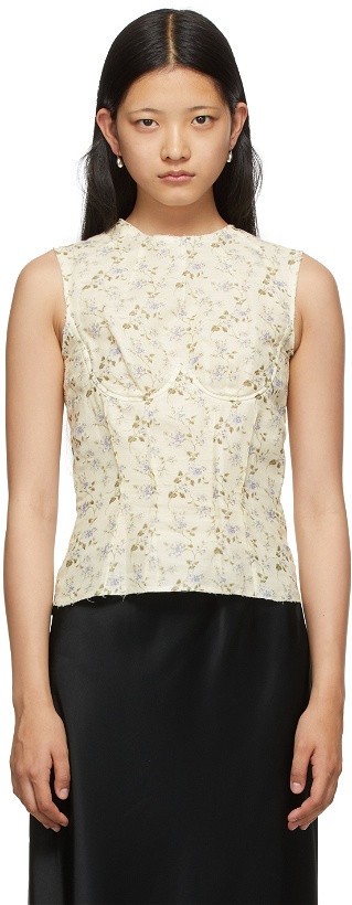 Photo: Brock Collection Off-White Linen Floral Thao Tank Top