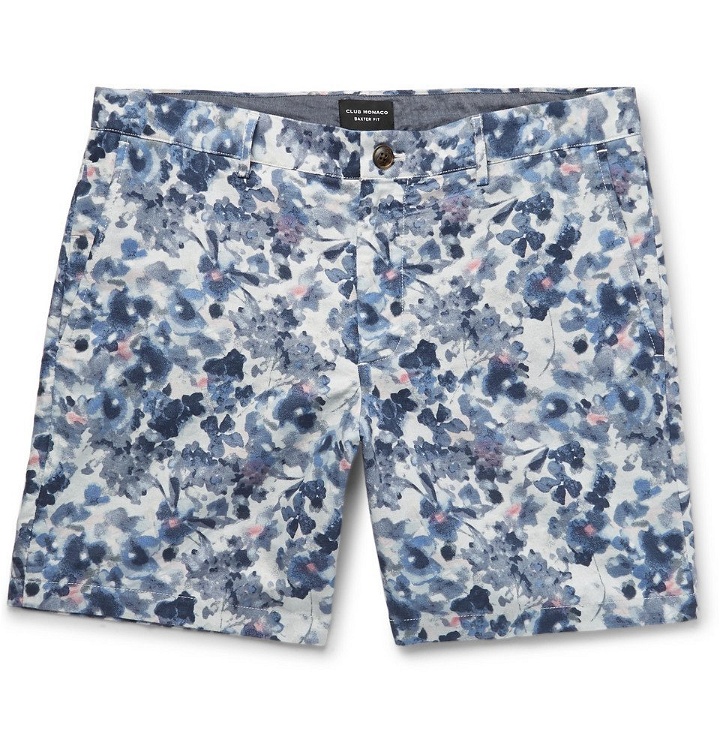 Photo: Club Monaco - Baxter Slim-Fit Floral-Print Linen and Cotton-Blend Twill Shorts - Blue