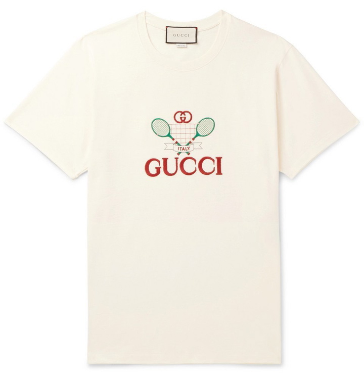 Photo: Gucci - Logo-Embroidered Cotton-Jersey T-Shirt - Cream