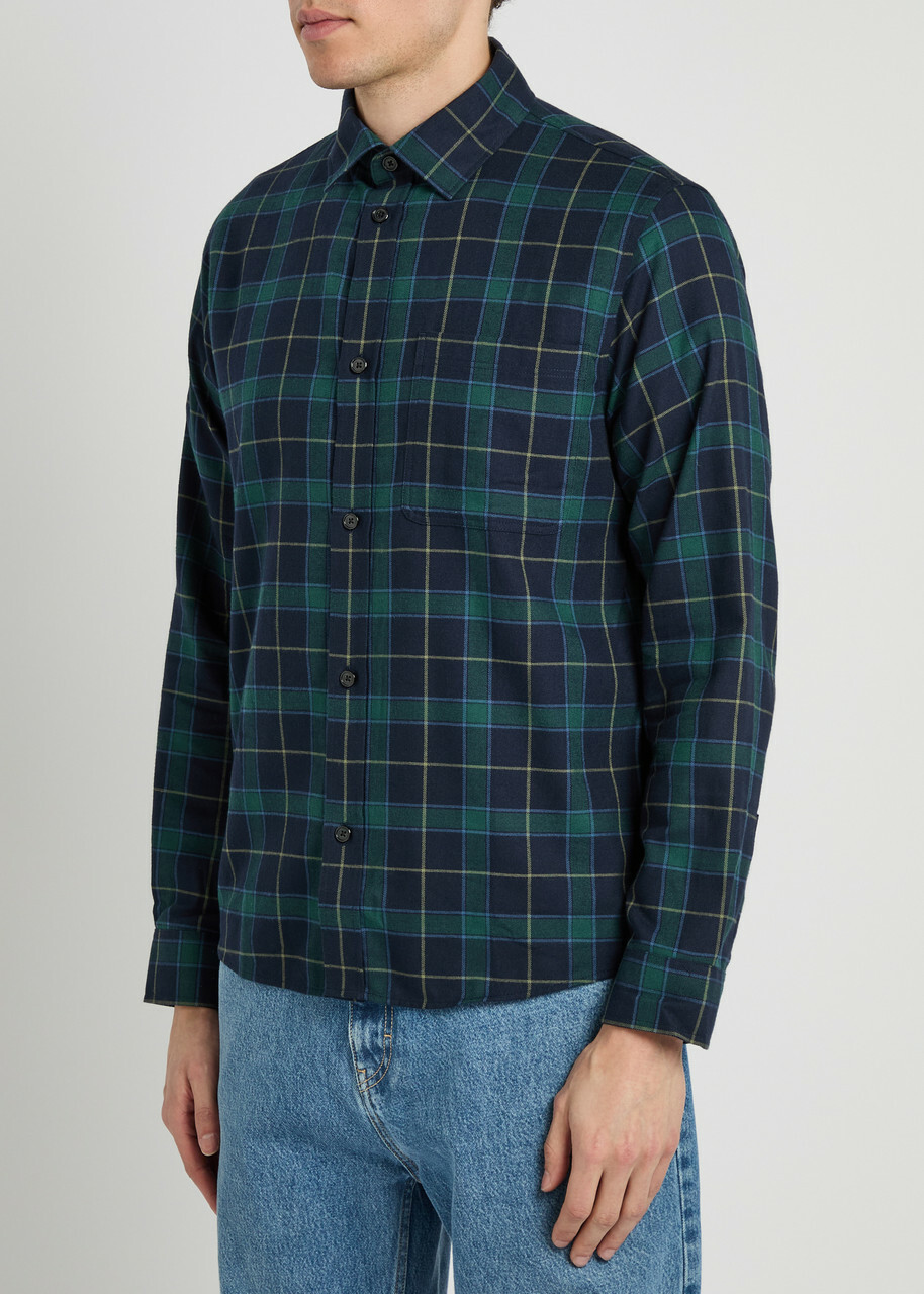 Les Deux Lennon Checked Cotton Overshirt Navy
