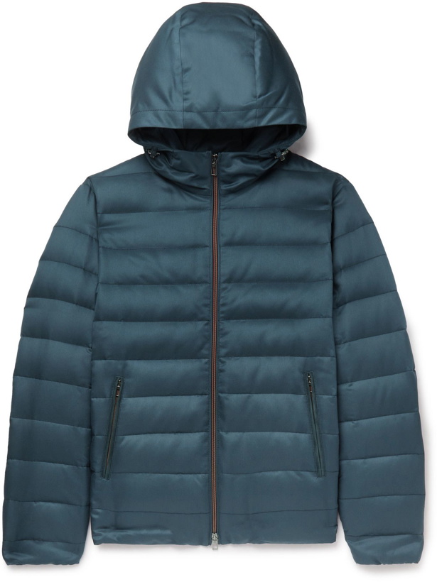 Photo: LORO PIANA - Gateway Quilted Silk-Twill Hooded Down Jacket - Blue