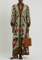 Farm Rio Floral-print Twill Maxi Dress Blue