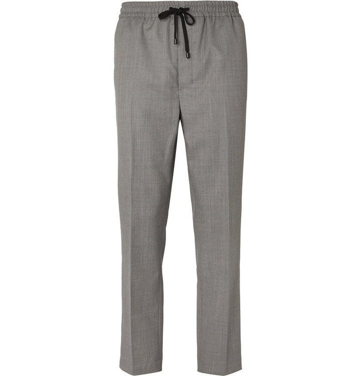 Photo: AMI - Slim-Fit Tapered Virgin Wool-Twill Drawstring Trousers - Men - Gray