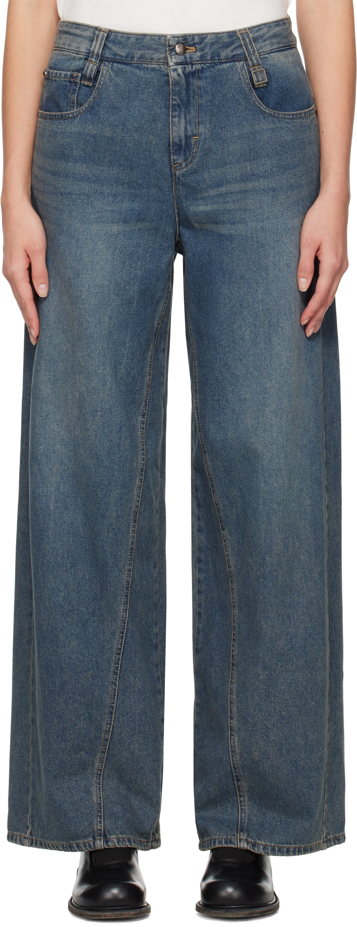 WOOYOUNGMI Blue Curved Wide Jeans