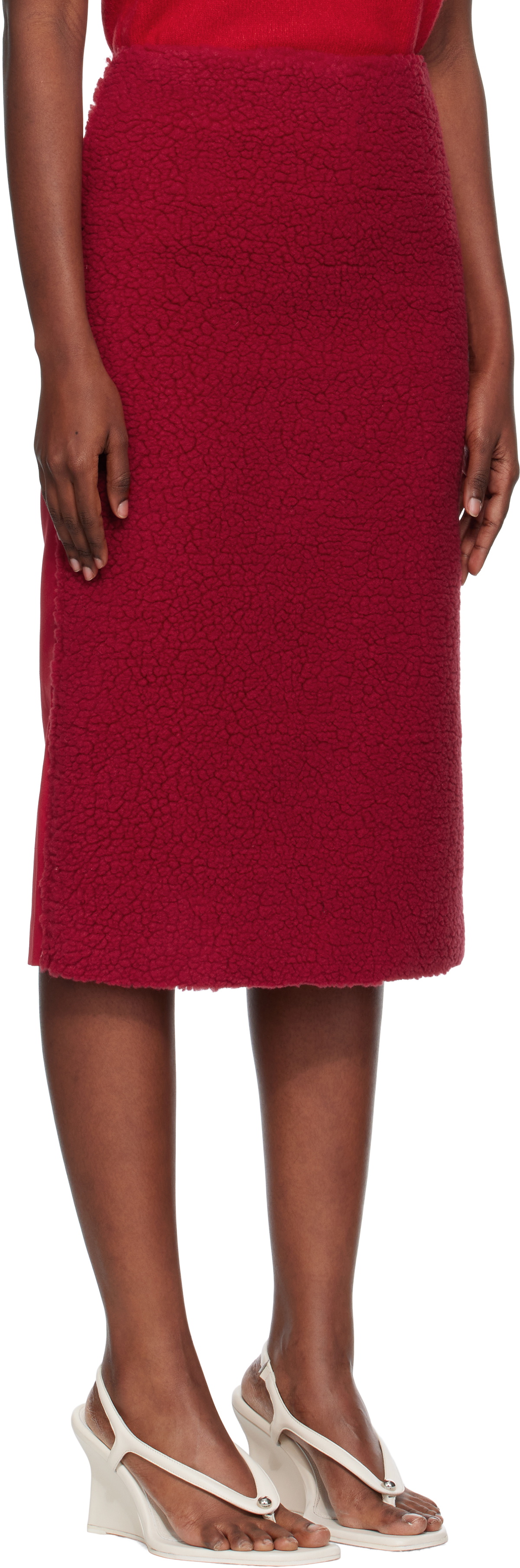 Pushbutton Red Fleece Combi H-Line Midi Skirt