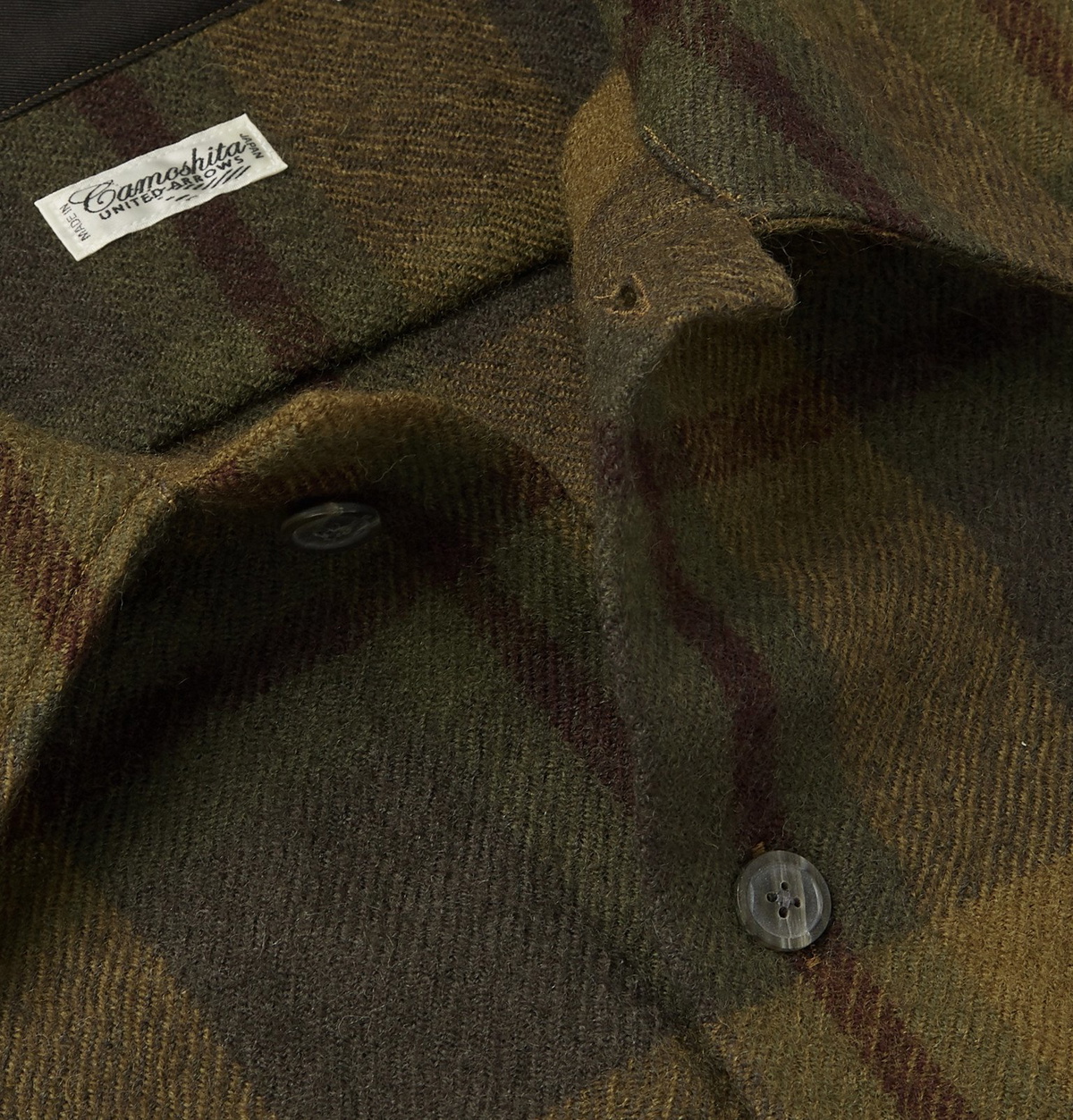 Camoshita Checked Brushed Wool Flannel Overshirt Green