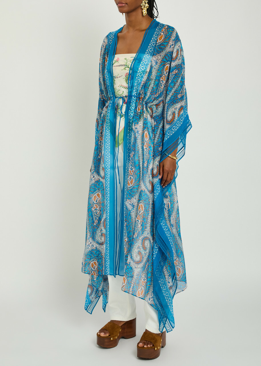 Etro Paisley-print Chiffon Maxi Kimono Dress - Blue - One Size