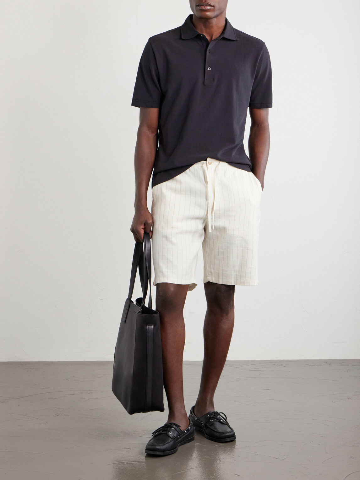 Frescobol Carioca - Straight-Leg Striped Linen and Cotton-Blend Drawstring Shorts - Neutrals