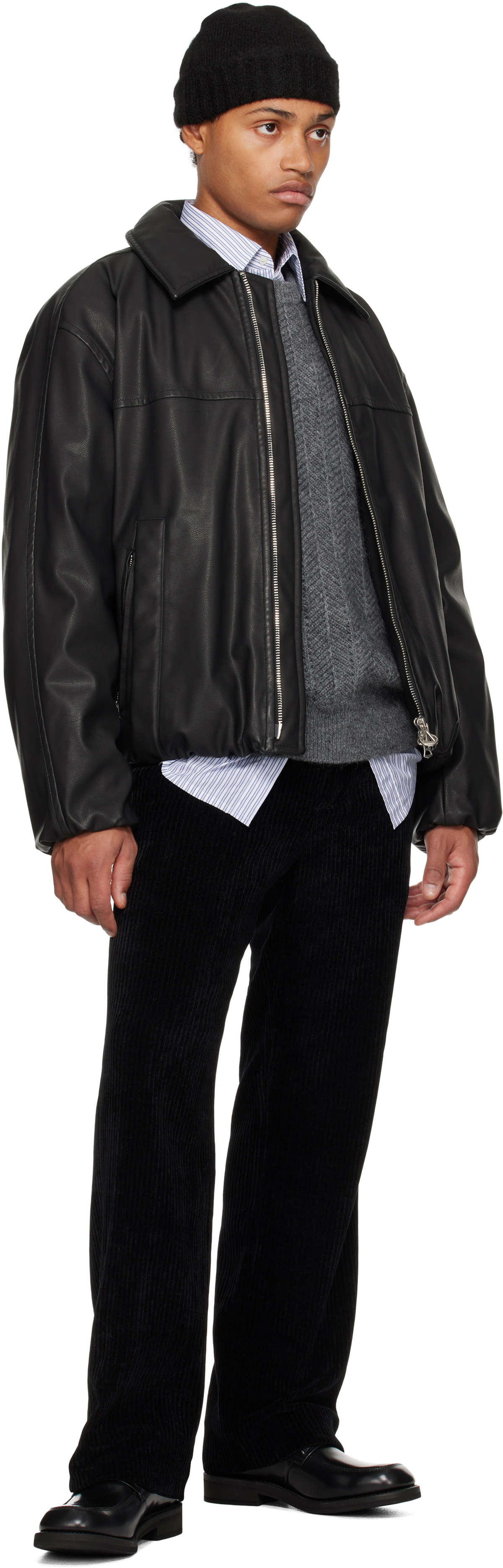Solid Homme Black Insulated Faux-Leather Jacket