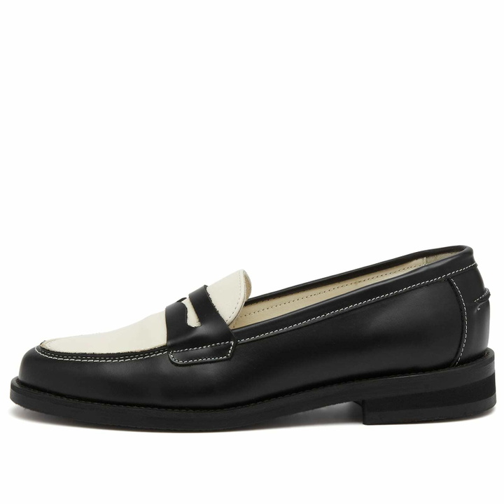 Photo: Duke + Dexter Women's Wilde Black X White Penny Loafer in Multi