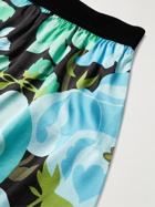 TOM FORD - Velvet-Trimmed Floral-Print Stretch-Silk Satin Boxer Shorts - Blue