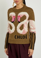 Chloe Flamingo and Logo-intarsia Wool Jumper Brown Other