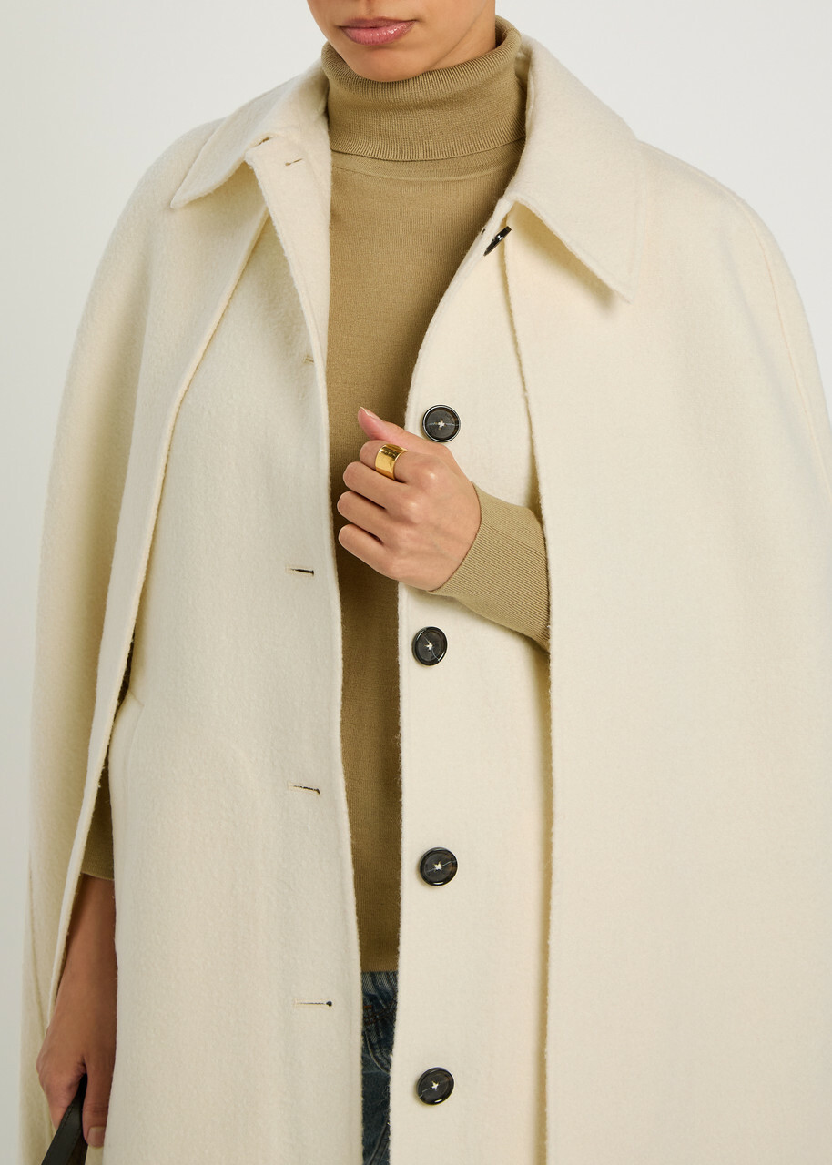 Toteme Fringed Wool-blend Cape Coat White