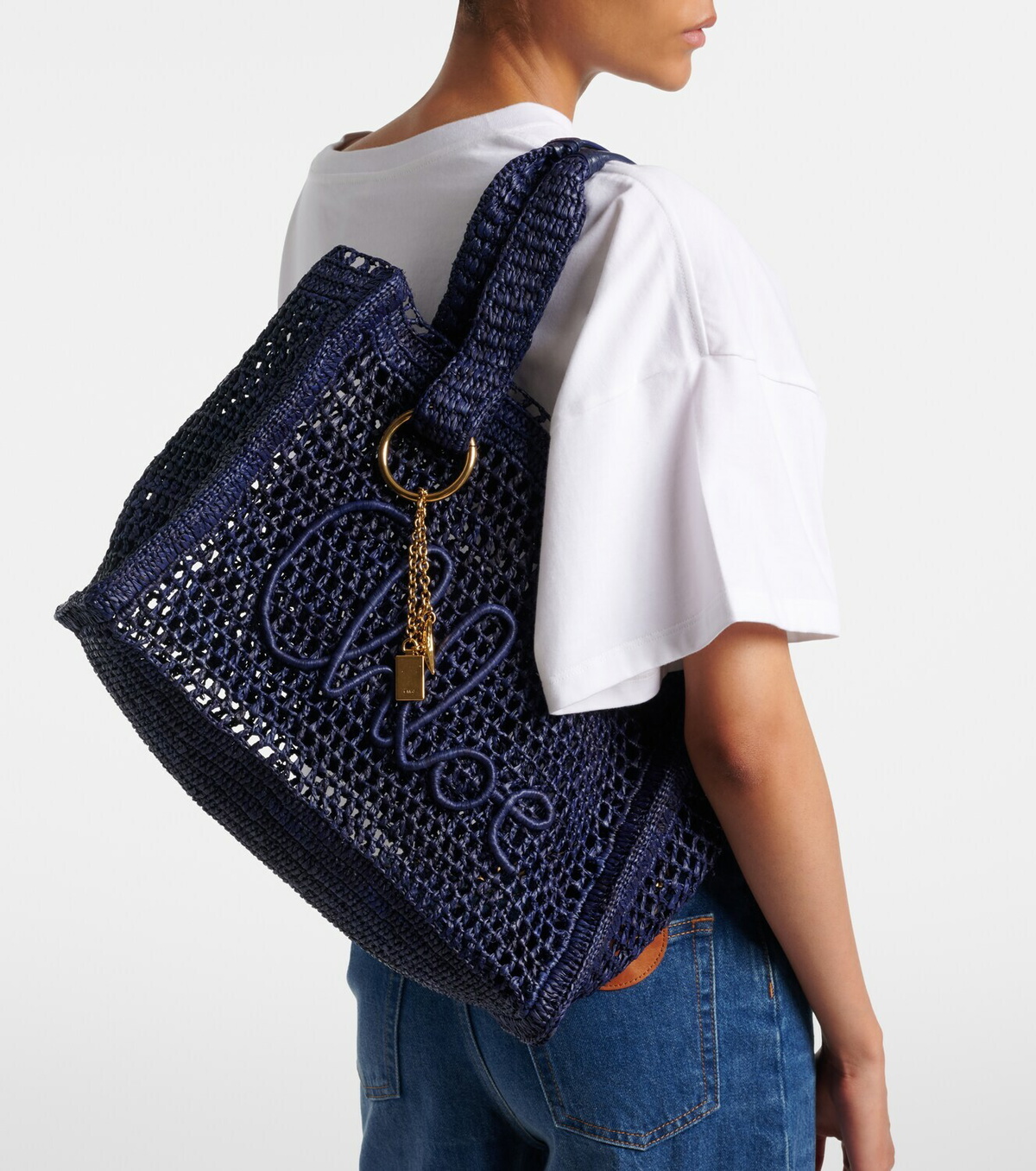 Chloé Summer Banana East-West raffia tote bag