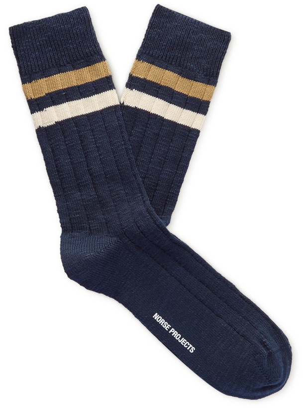 Photo: NORSE PROJECTS - Bjarki Striped Ribbed Cotton Socks
