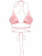MAGDA BUTRYM Jersey Triangle Bikini Top with Roses