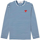 Comme des Garçons Play Men's Long Sleeve Heart Stripe Logo T-Shirt in Blue/White