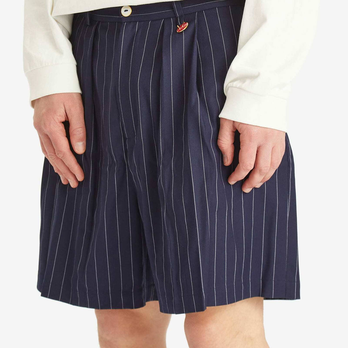 Late Checkout Men's Pinstripe Origami Shorts in Navy
