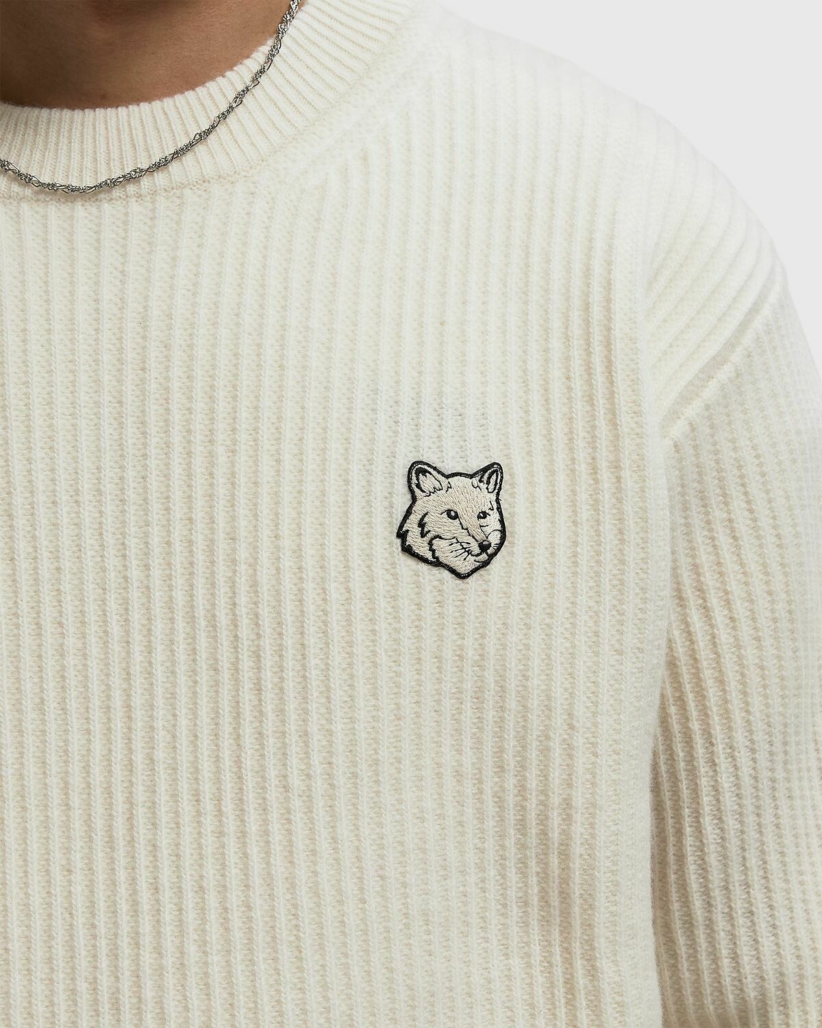 Maison Kitsune FOX HEAD WOOL RIBBED JUMPER Beige Mens Pullover