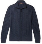 Loro Piana - Suede-Trimmed Cable-Knit Baby Cashmere Zip-Up Sweater - Blue