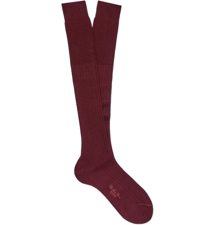 Photo: Loro Piana - Ribbed Cashmere and Silk-Blend Over-The-Calf Socks - Burgundy