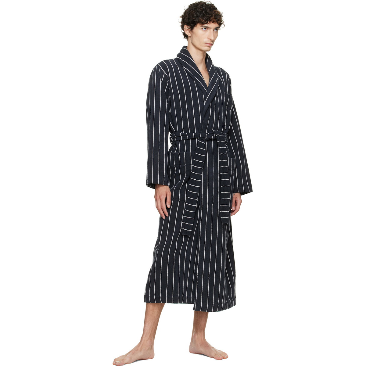 Tekla Black & White Terry Classic Bathrobe