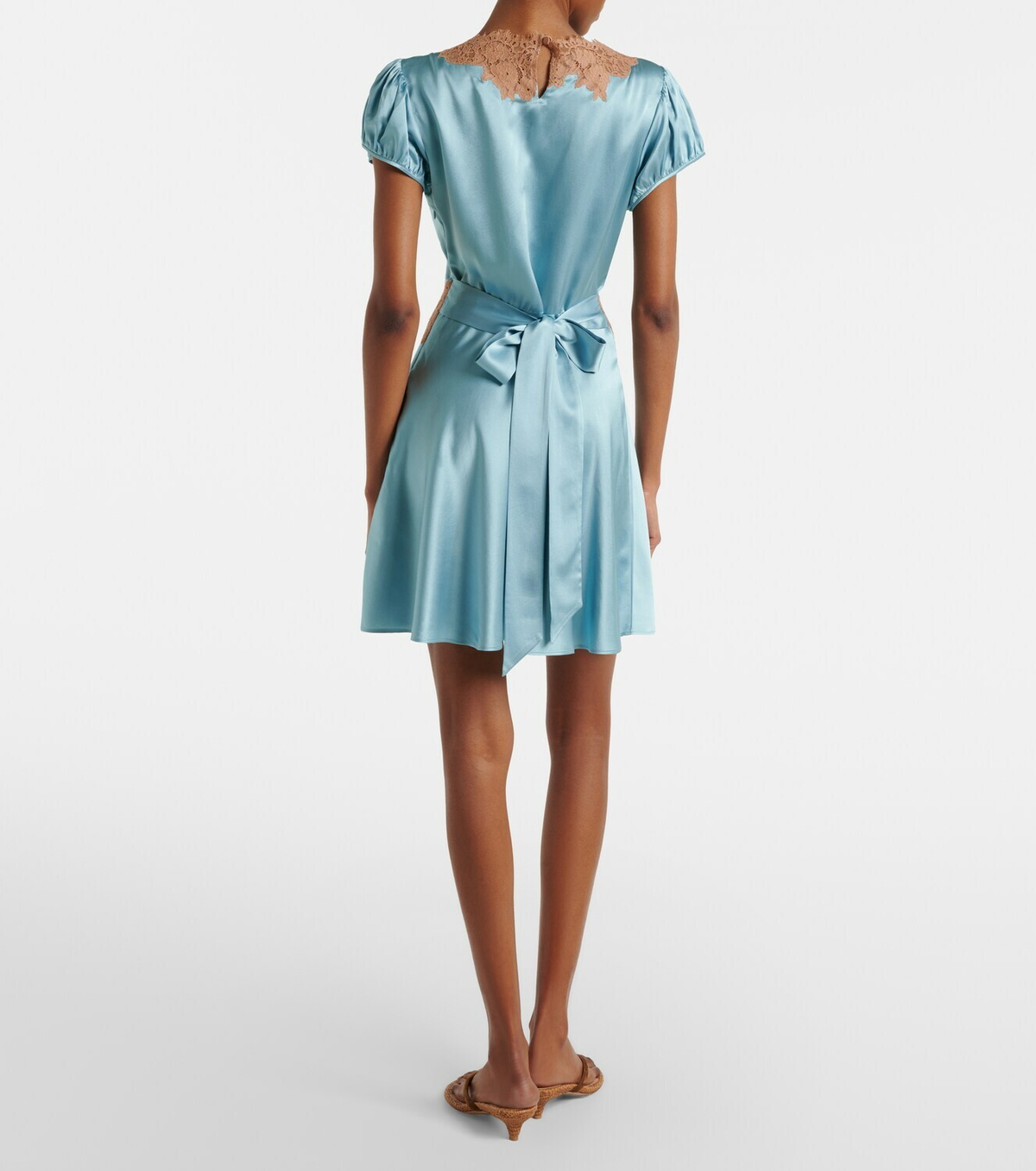 Dôen Junia lace-trimmed silk satin minidress