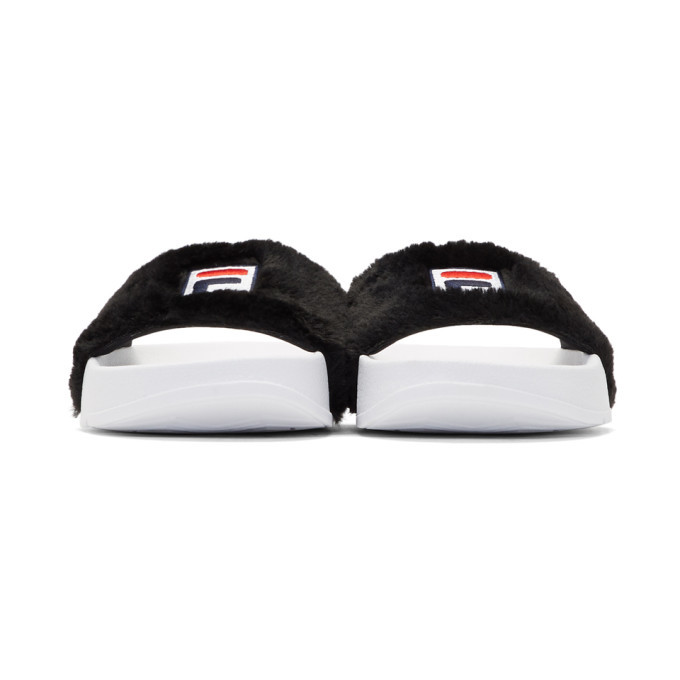 Baja East Black and White Fila Edition Shearling Drifter Slides