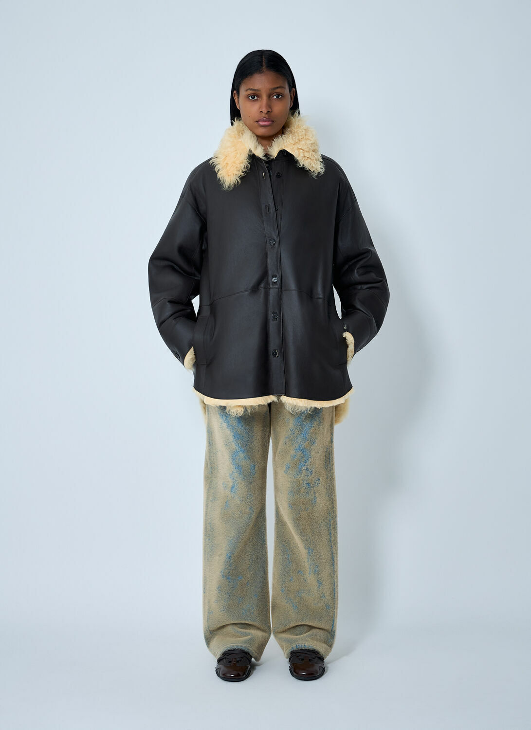 Acne Studios Shearling-Collar Leather Jacket
