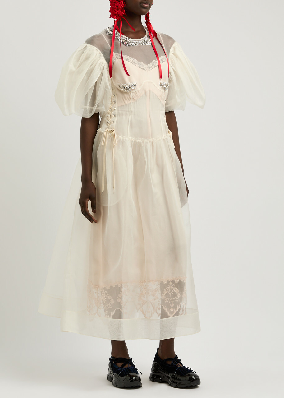 【SIMONE ROCHA】Embellished midi dress Simone Rocha Crystal-embellished tulle midi dress | REVERSIBLE