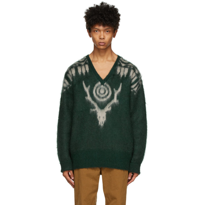 South2 West8 Green Mohair V-Neck Sweater South2 West8