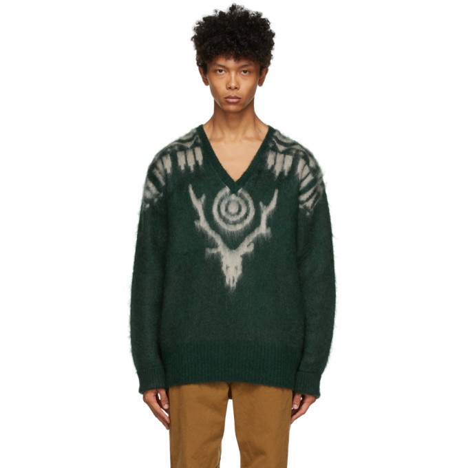 Photo: South2 West8 Green Mohair V-Neck Sweater